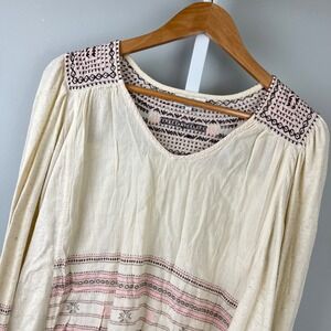 Lucky Brand Boho Peasant Top Womens S Oatmeal Embroidered‎ Hippie Casual